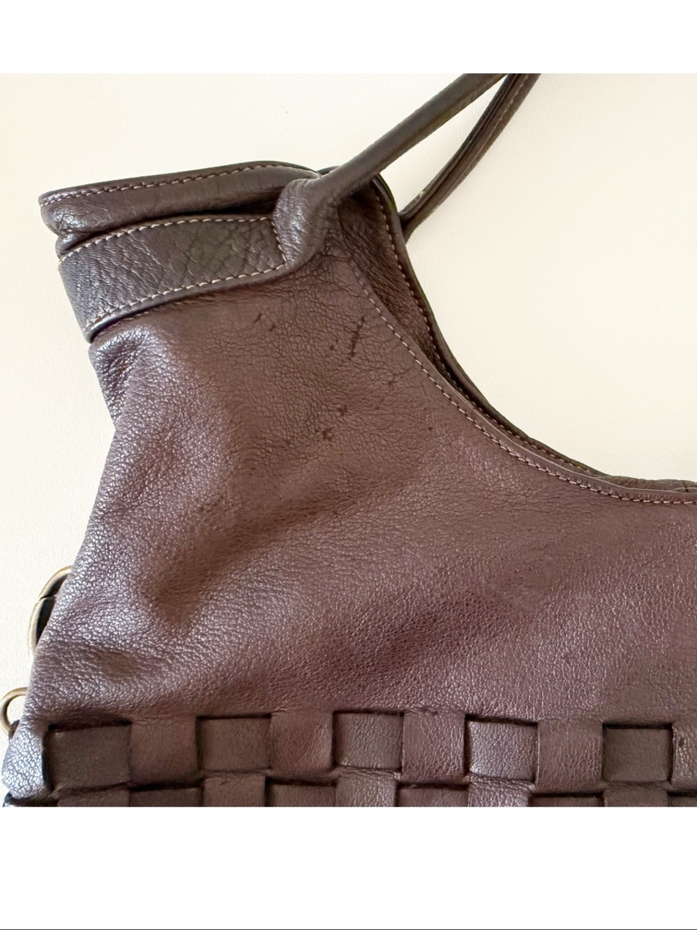 Civico 93 Bag Woven Leather Hobo Saddle Chic Boho Brown Medium - Picture 3 of 11
